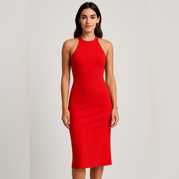 The Drop Dresses & Skirts - The Drop Red Halter Midi Dress Size M NWOT Sleeveless Bodycon Cocktail Party